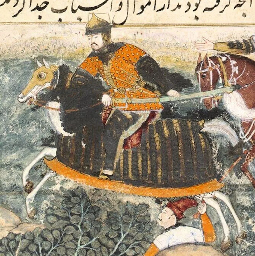 Барбур возглавляет нападение на хазарейцев в 1507 году. Бабур-наме (1589)