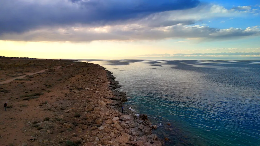 The shore of Lake Issyk-Kul at the end of the day