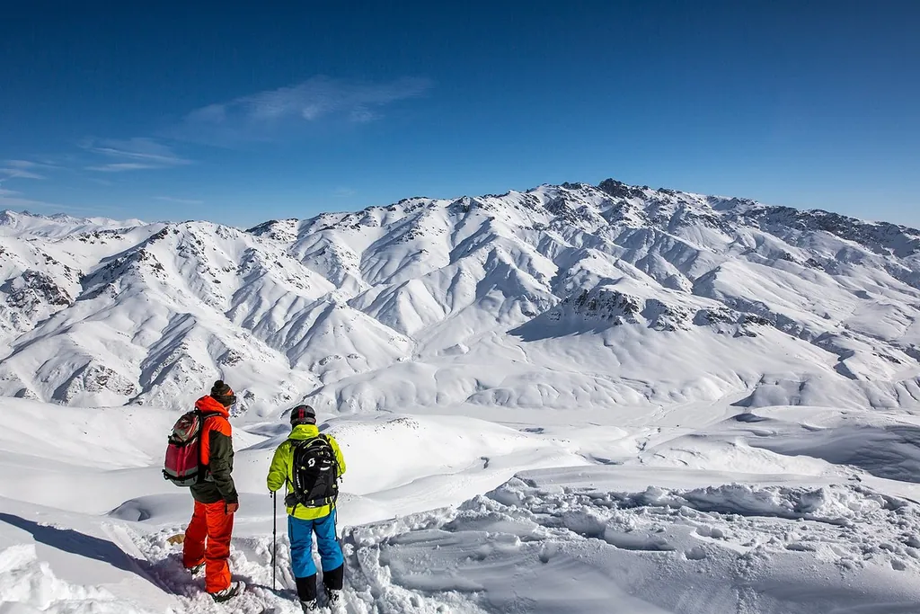 Riders before descending the slopes of the Too-Ashuu ski base in Kyrgyzstan